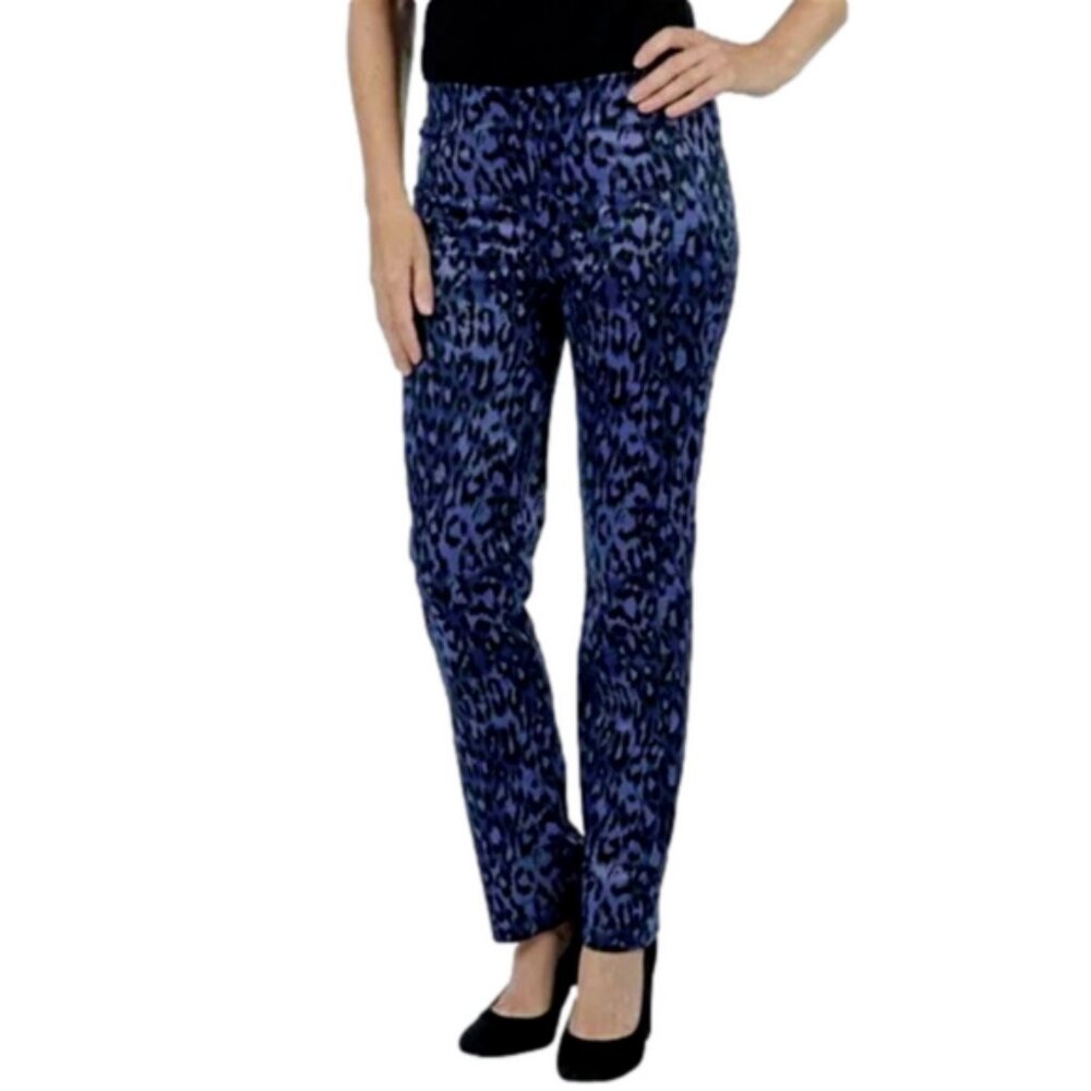NEW Kim & Co Blue Leopard Stretch Skinny Pants Size XXXL  (bin 1V)